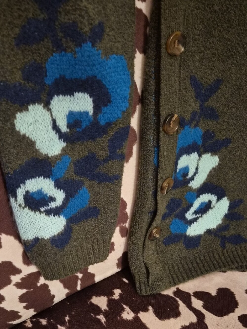 Olive And Blue Floral Turtleneck Sweater - Picture 4 of 4